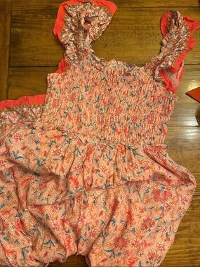 Womens Pink Floral Smocked maxi dress